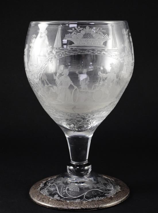 A large wheel engraved glass goblet, Silesia or Bohemia, 19th century, 26cm